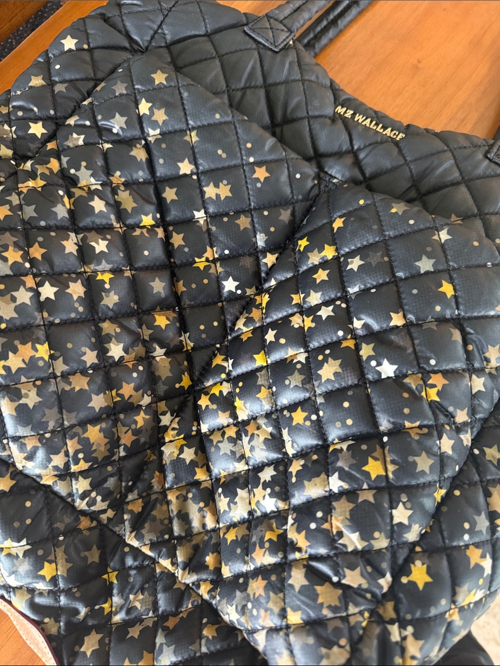 MZ Wallace Black Quilted Quattro Tote with Gold Star Print - Picture 2 of 6